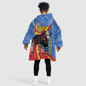 DR Congo Kid Wearable Blanket Hoodie Okapi Coat Of Arms