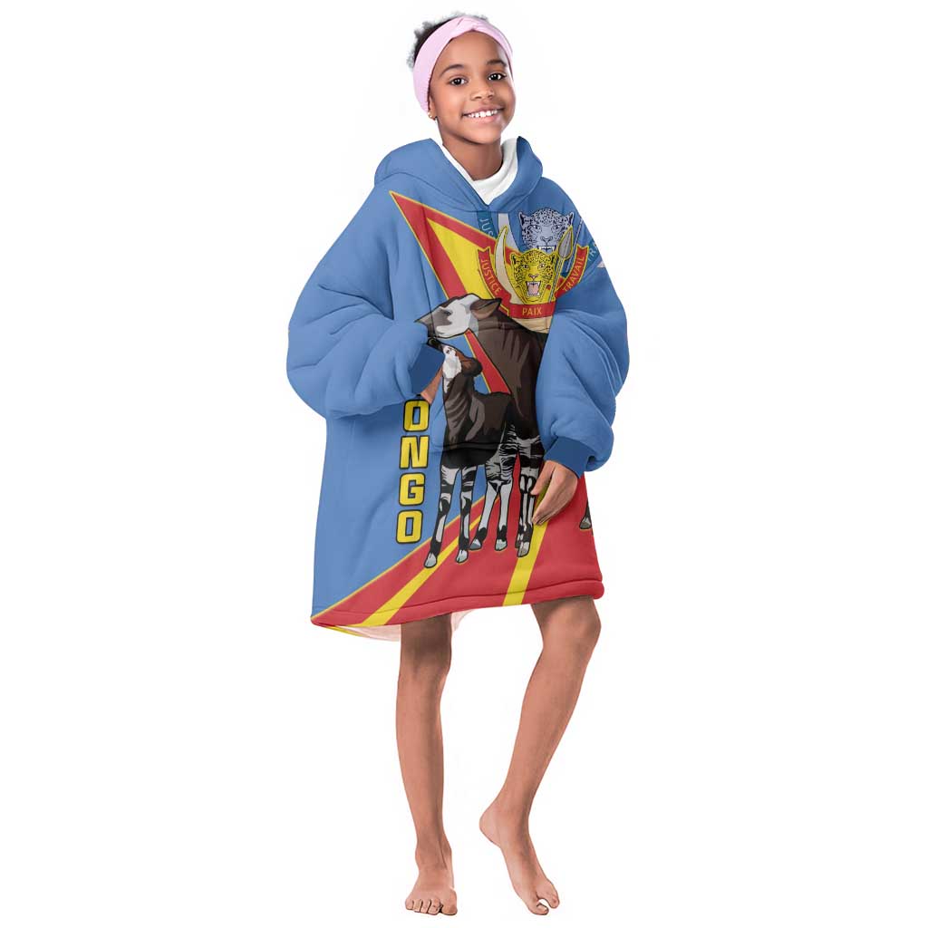 DR Congo Kid Wearable Blanket Hoodie Okapi Coat Of Arms