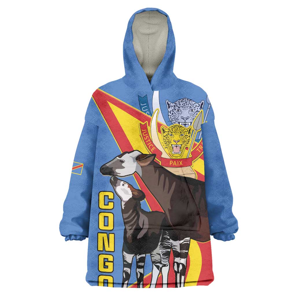 DR Congo Kid Wearable Blanket Hoodie Okapi Coat Of Arms