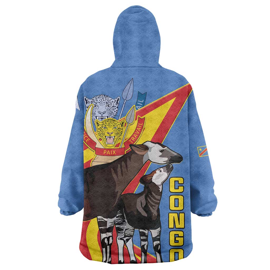 DR Congo Kid Wearable Blanket Hoodie Okapi Coat Of Arms