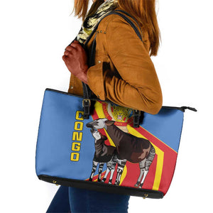 DR Congo Leather Tote Bag Okapi Coat Of Arms