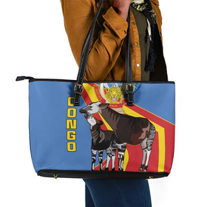 DR Congo Leather Tote Bag Okapi Coat Of Arms
