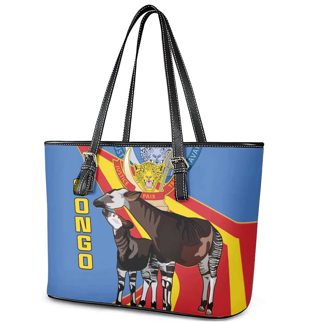 DR Congo Leather Tote Bag Okapi Coat Of Arms
