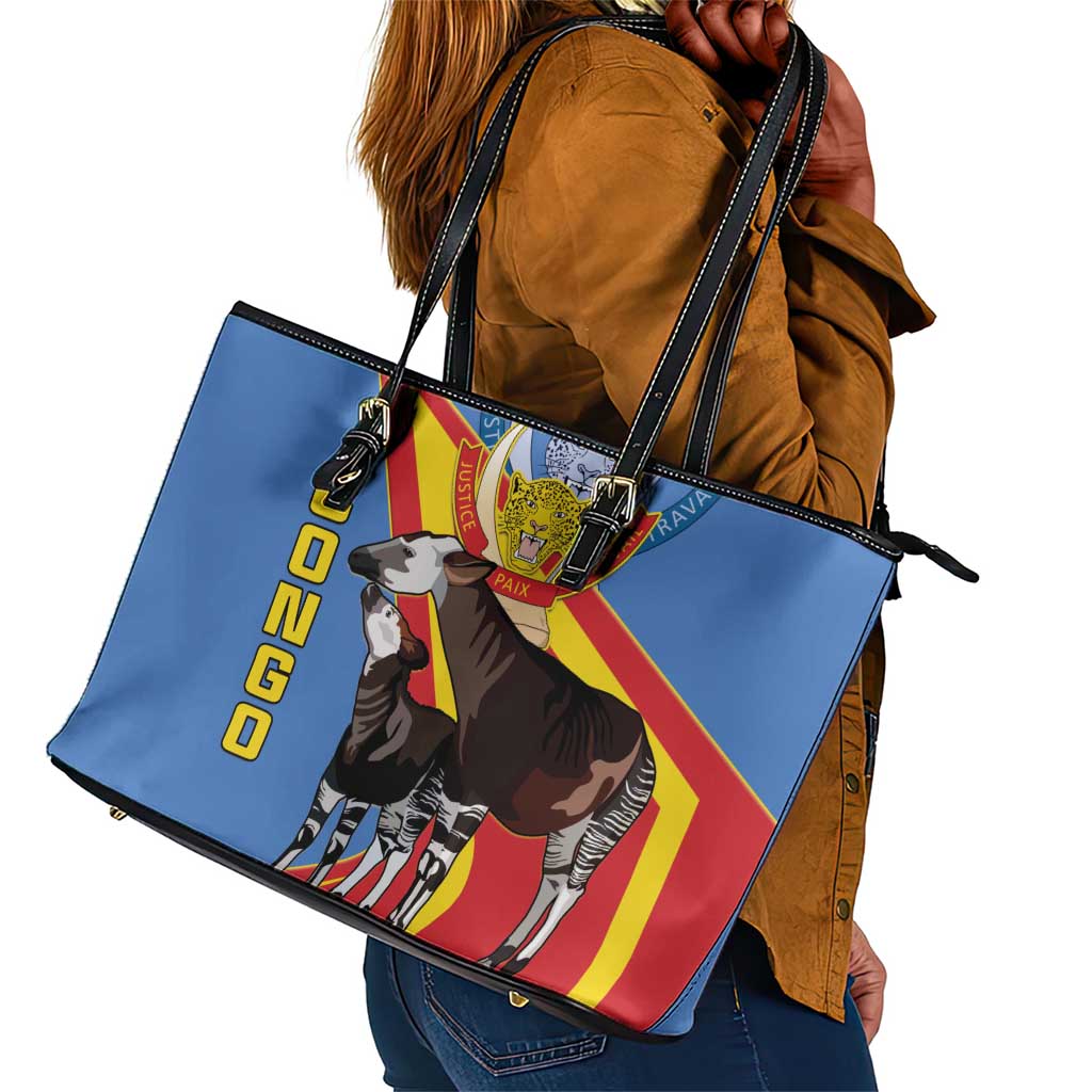DR Congo Leather Tote Bag Okapi Coat Of Arms