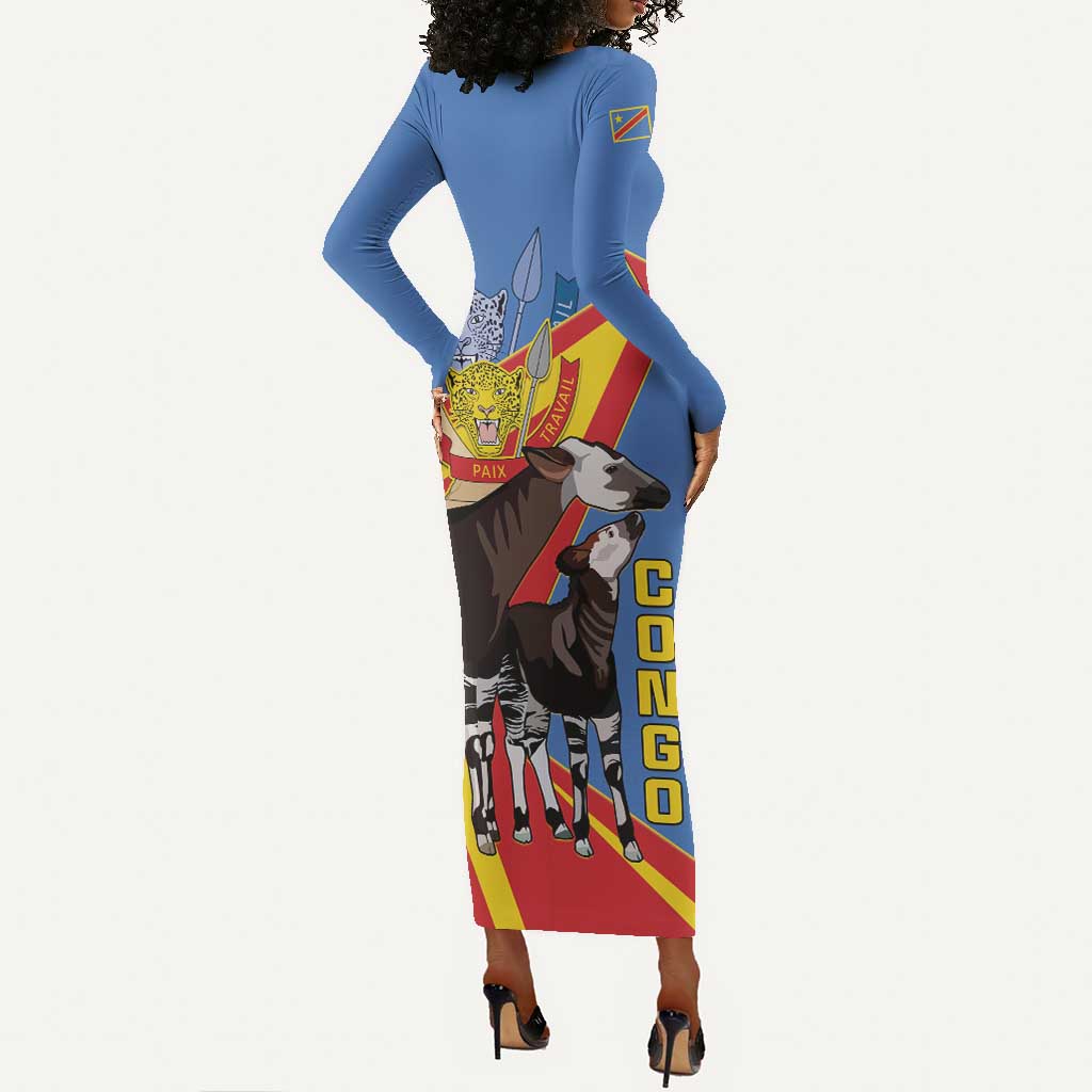 DR Congo Long Sleeve Bodycon Dress Okapi Coat Of Arms LT15