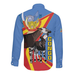 DR Congo Long Sleeve Button Shirt Okapi Coat Of Arms