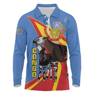 DR Congo Long Sleeve Polo Shirt Okapi Coat Of Arms
