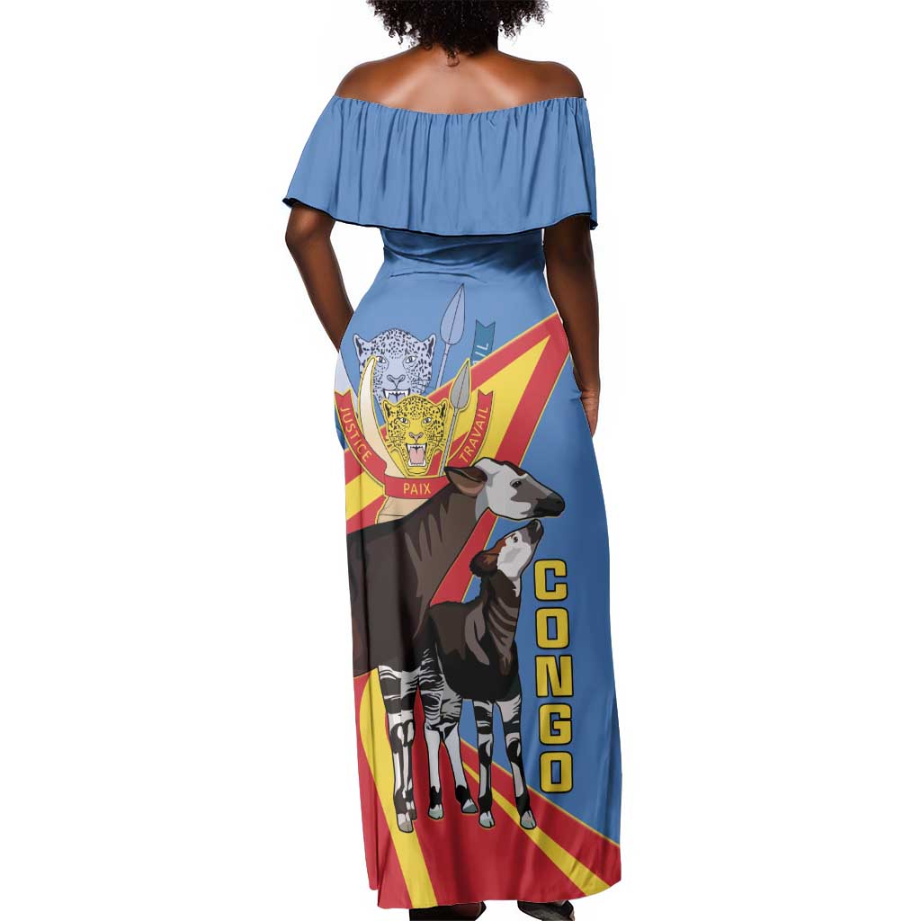 DR Congo Off Shoulder Maxi Dress Okapi Coat Of Arms