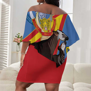 DR Congo Off Shoulder Short Dress Okapi Coat Of Arms