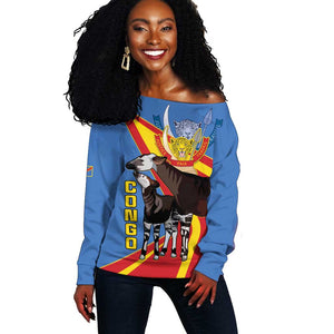 DR Congo Off Shoulder Sweater Okapi Coat Of Arms