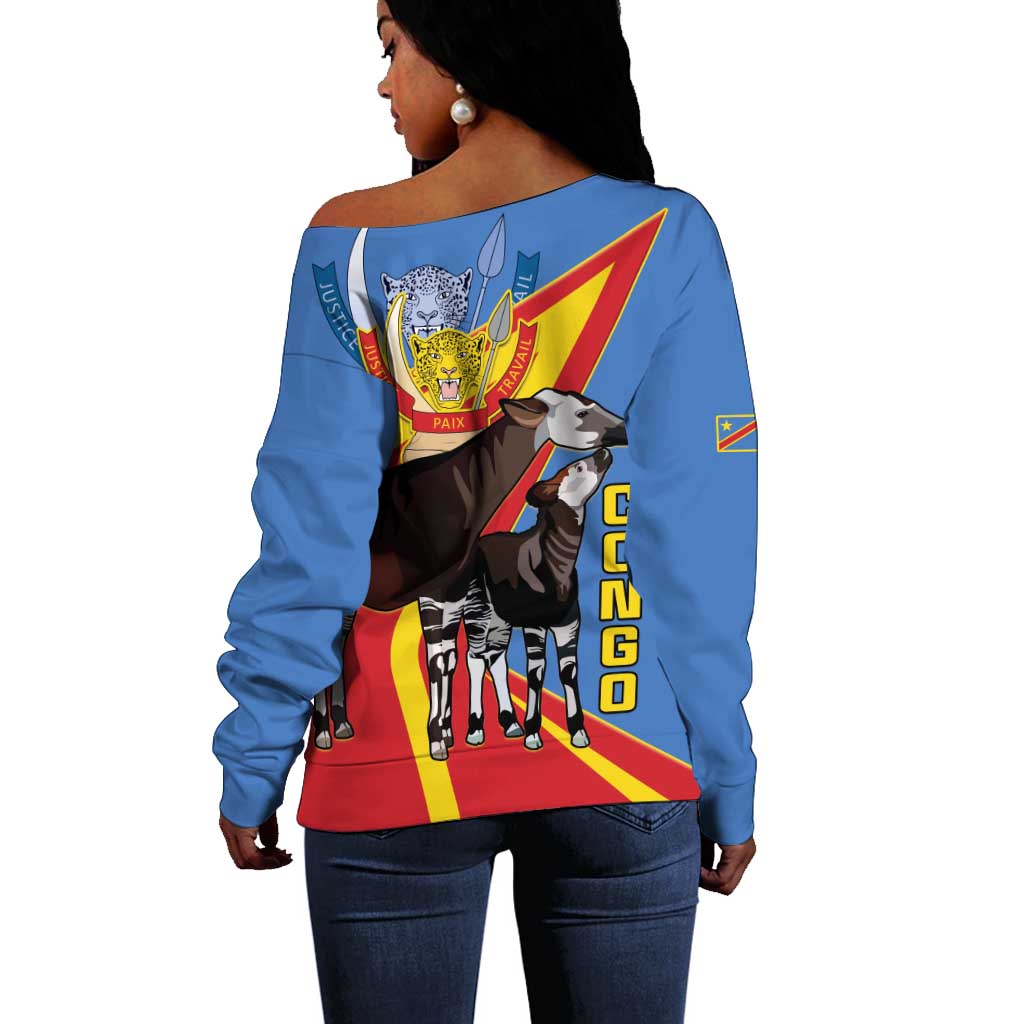 DR Congo Off Shoulder Sweater Okapi Coat Of Arms