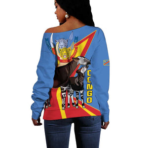 DR Congo Off Shoulder Sweater Okapi Coat Of Arms