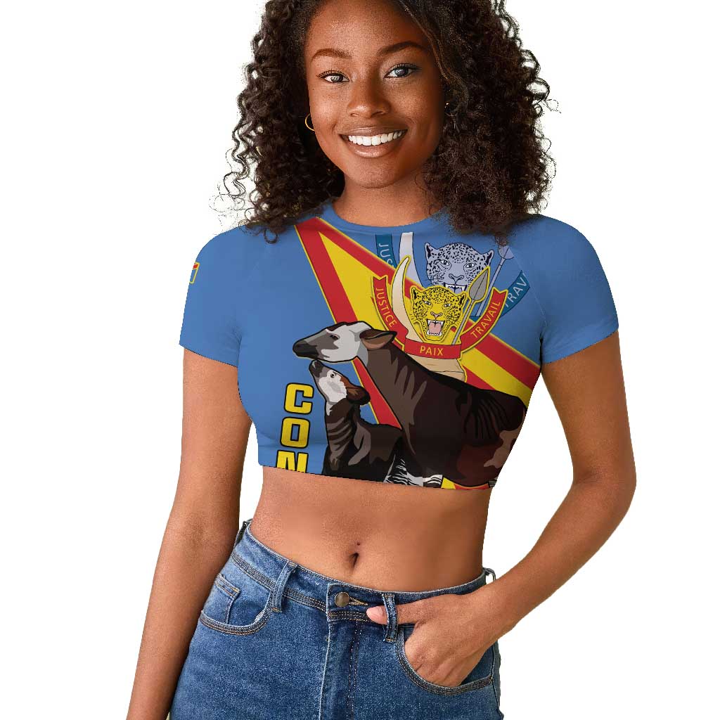 DR Congo Raglan Cropped T shirt Okapi Coat Of Arms