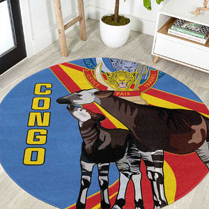 DR Congo Round Carpet Okapi Coat Of Arms