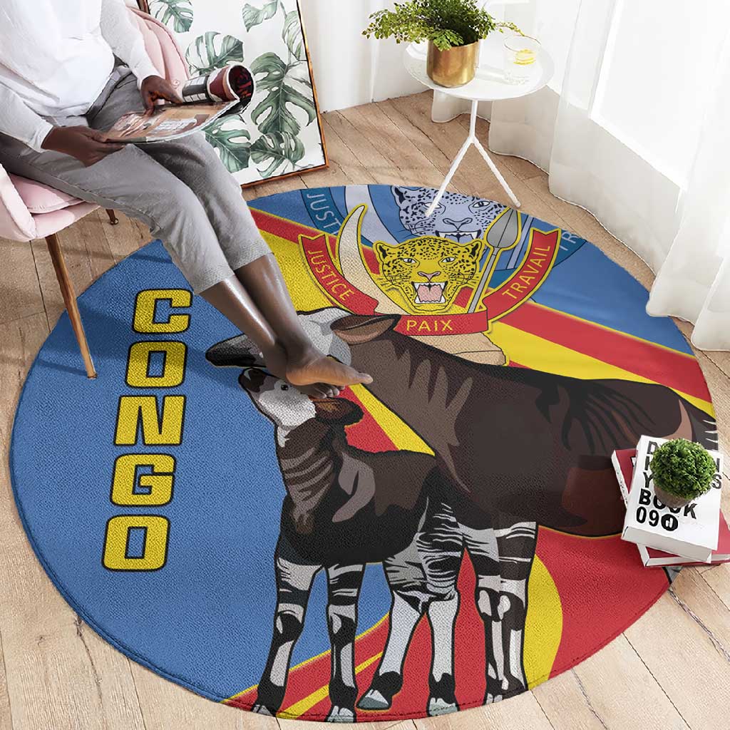 DR Congo Round Carpet Okapi Coat Of Arms