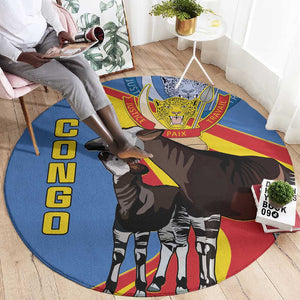 DR Congo Round Carpet Okapi Coat Of Arms