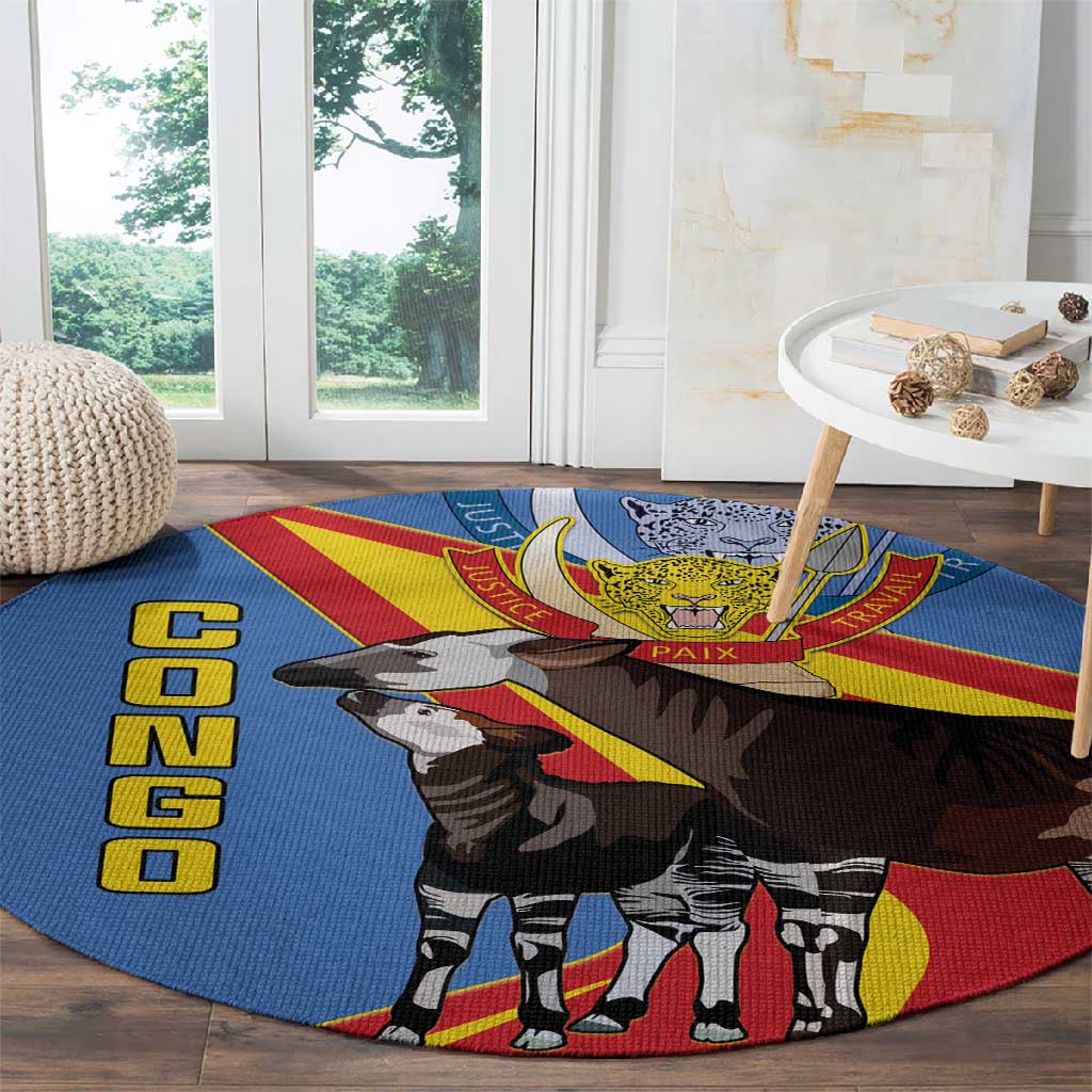 DR Congo Round Carpet Okapi Coat Of Arms
