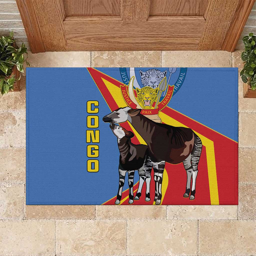 DR Congo Rubber Doormat Okapi Coat Of Arms