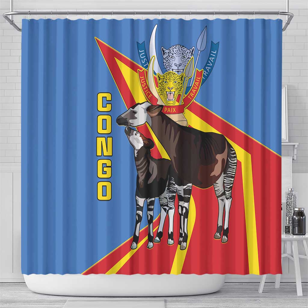 DR Congo Shower Curtain Okapi Coat Of Arms