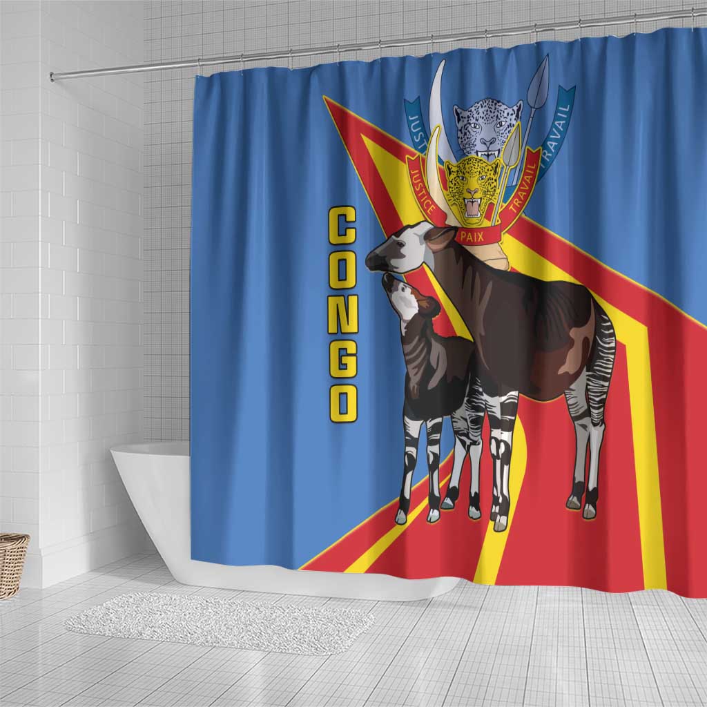 DR Congo Shower Curtain Okapi Coat Of Arms