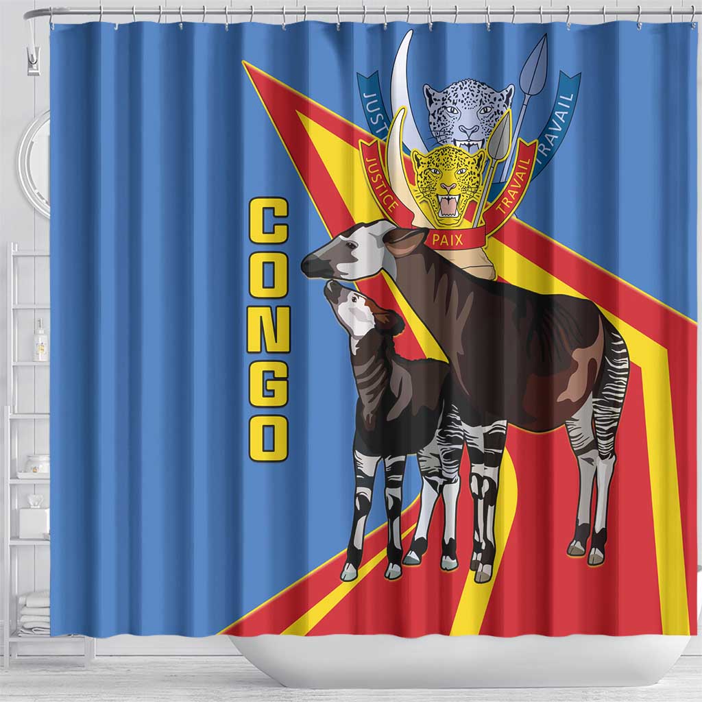 DR Congo Shower Curtain Okapi Coat Of Arms