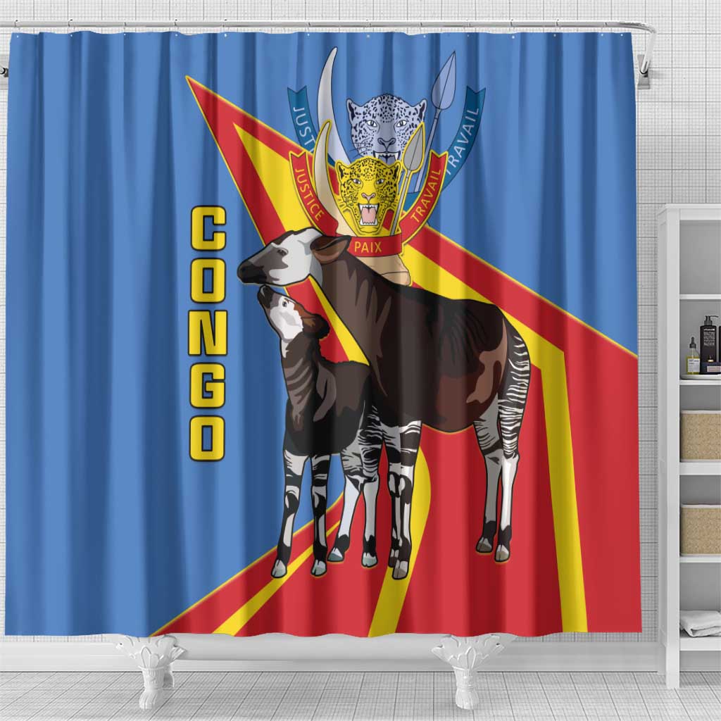 DR Congo Shower Curtain Okapi Coat Of Arms
