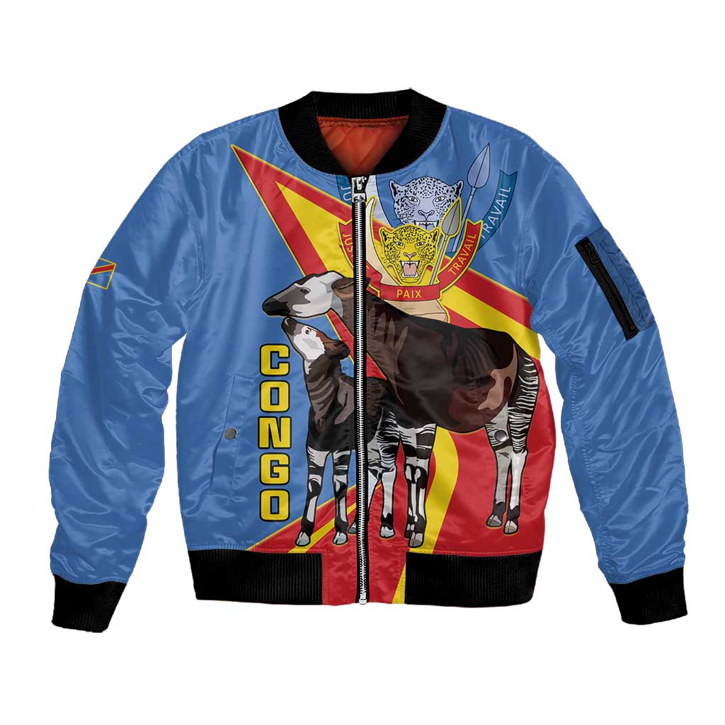 DR Congo Sleeve Zip Bomber Jacket Okapi Coat Of Arms