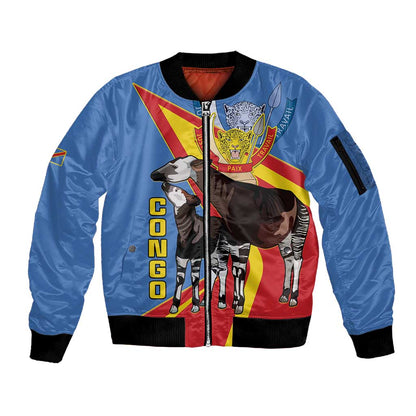DR Congo Sleeve Zip Bomber Jacket Okapi Coat Of Arms