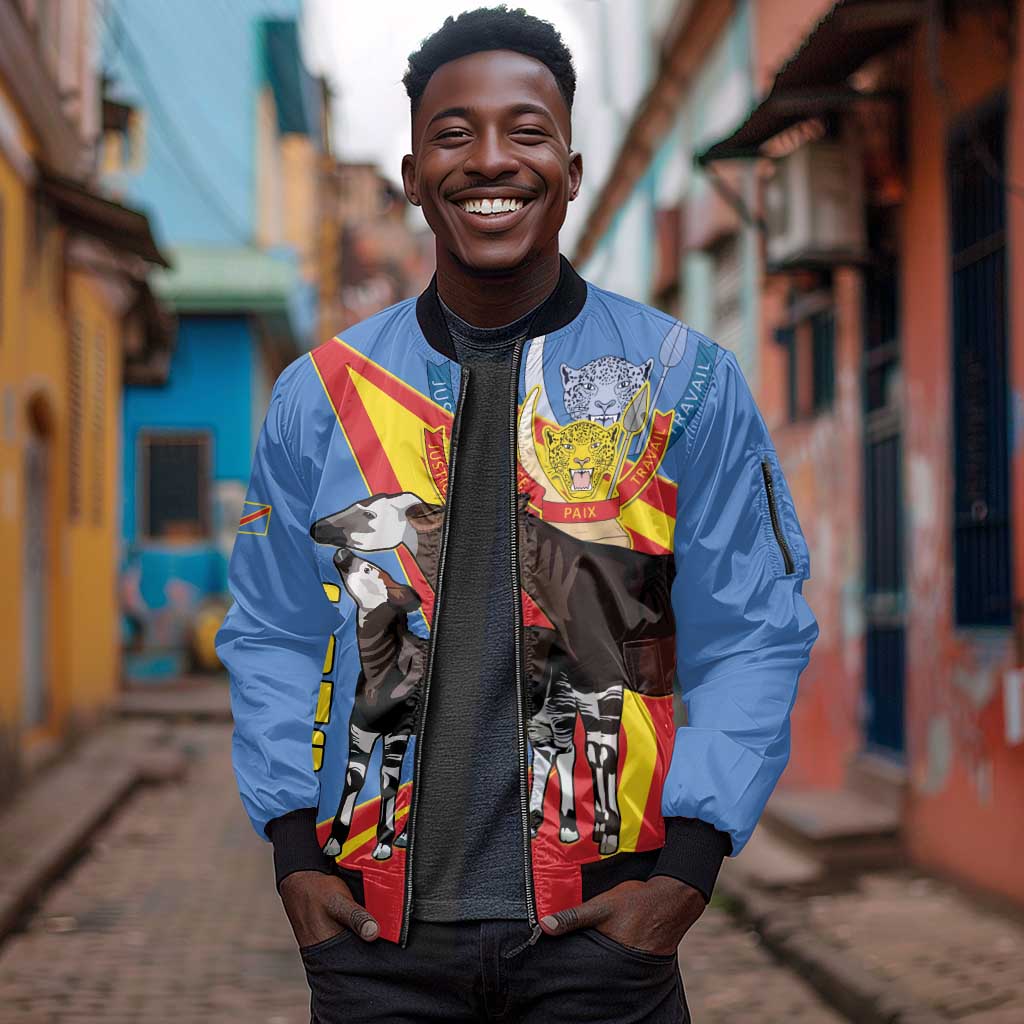 DR Congo Sleeve Zip Bomber Jacket Okapi Coat Of Arms