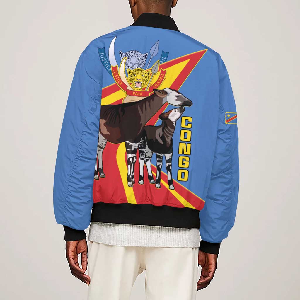 DR Congo Sleeve Zip Bomber Jacket Okapi Coat Of Arms