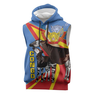 DR Congo Sleeveless Hoodie Okapi Coat Of Arms - African Pride
