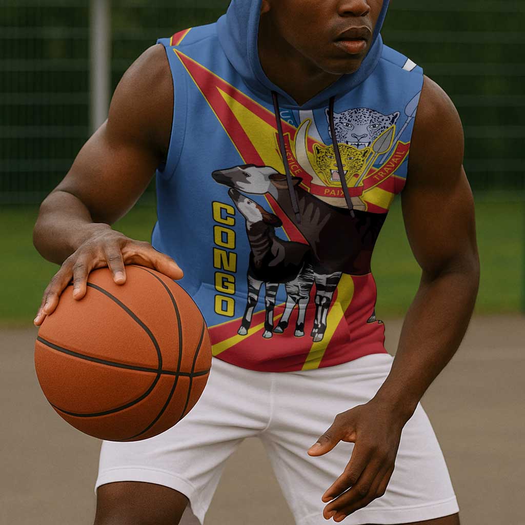 DR Congo Sleeveless Hoodie Okapi Coat Of Arms - African Pride
