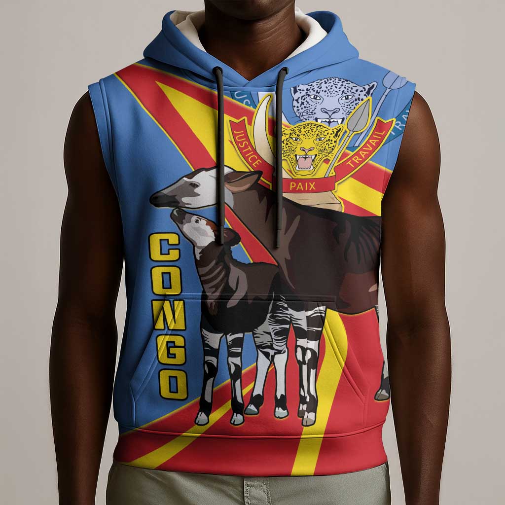 DR Congo Sleeveless Hoodie Okapi Coat Of Arms - African Pride