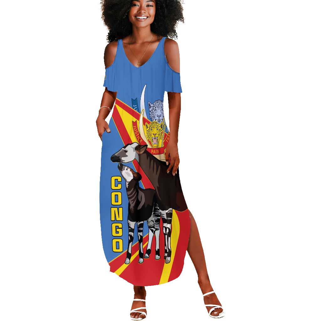 DR Congo Summer Maxi Dress Okapi Coat Of Arms