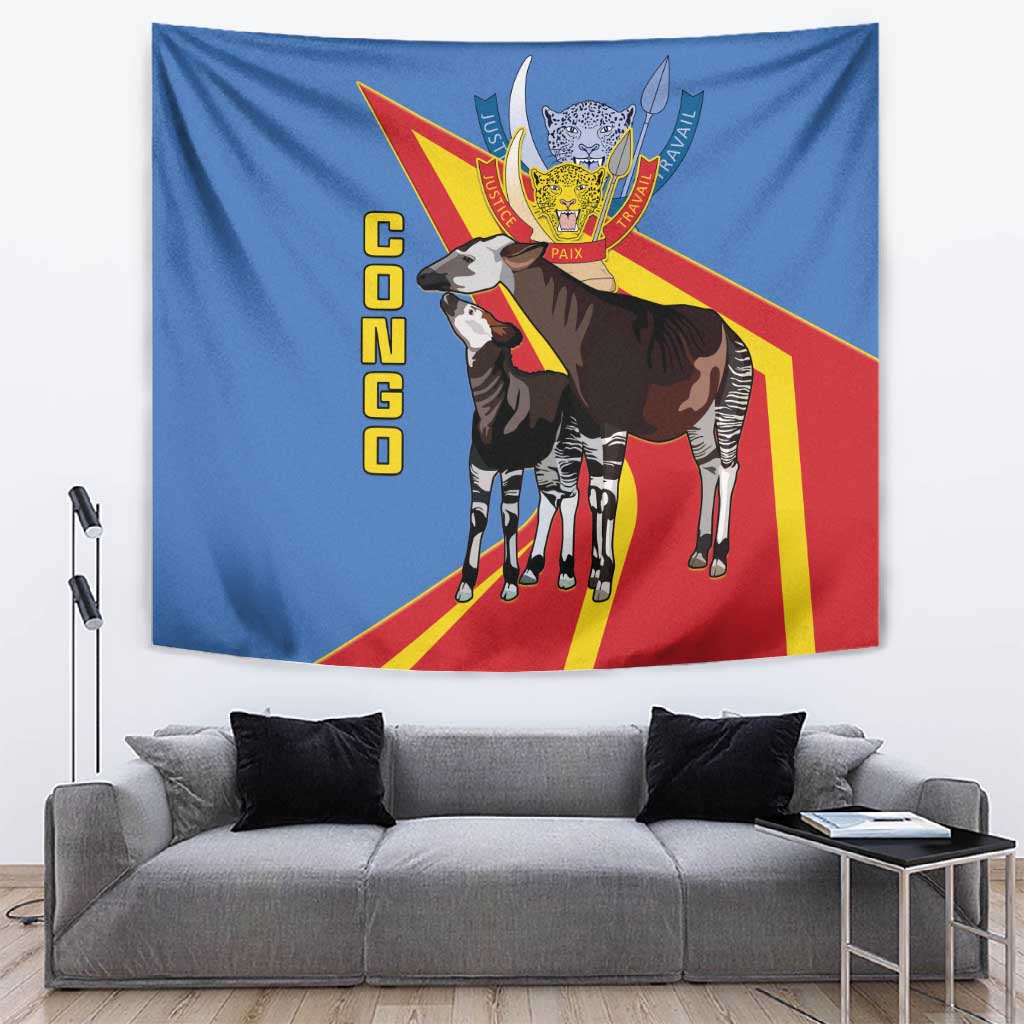 DR Congo Tapestry Okapi Coat Of Arms
