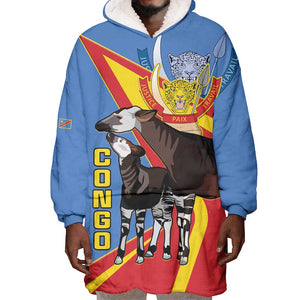 DR Congo Wearable Blanket Hoodie Okapi Coat Of Arms