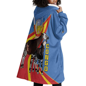 DR Congo Wearable Blanket Hoodie Okapi Coat Of Arms