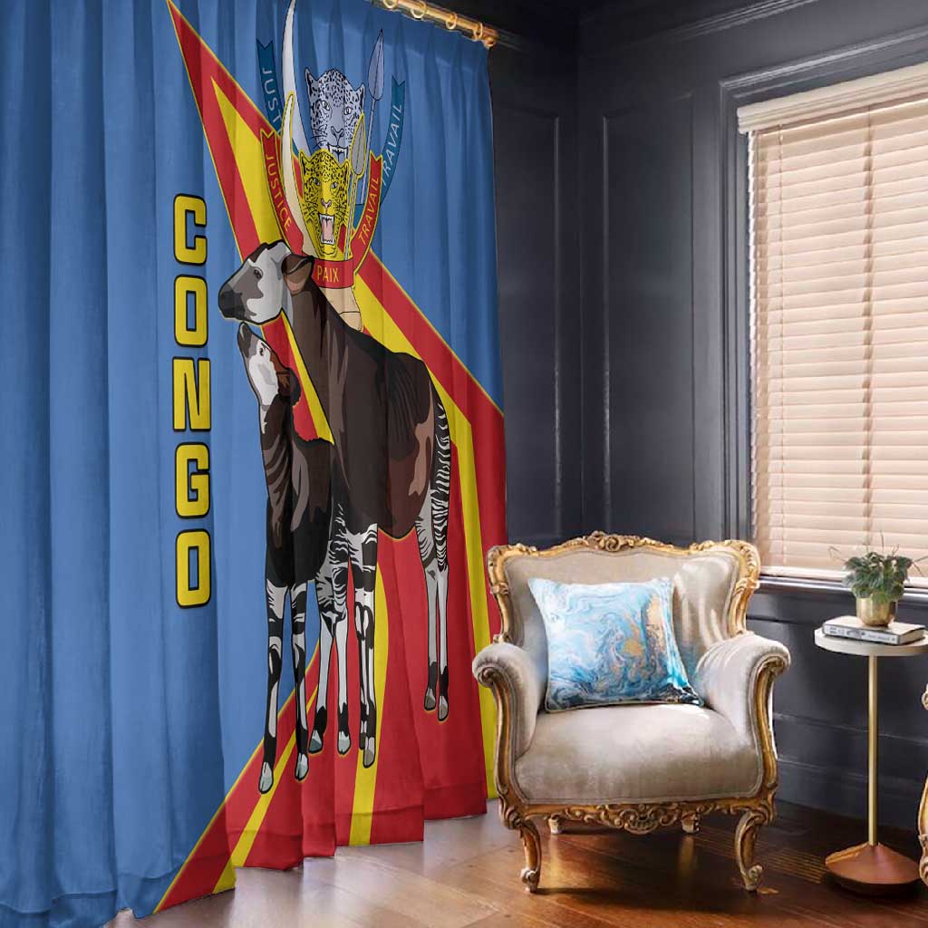 DR Congo Window Curtain Okapi Coat Of Arms