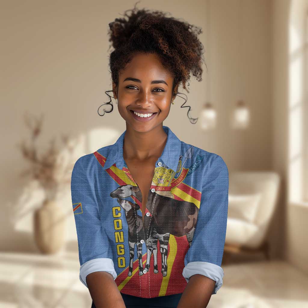 DR Congo Women Casual Shirt Okapi Coat Of Arms
