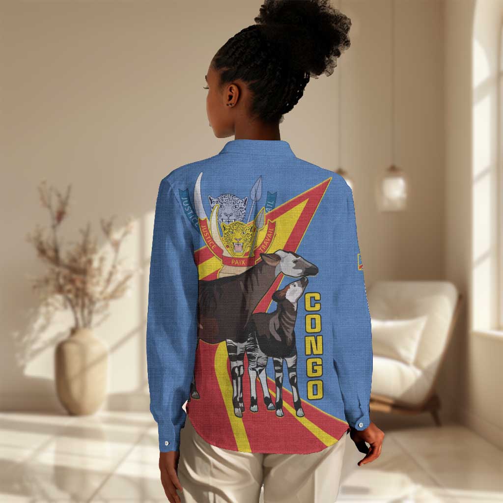 DR Congo Women Casual Shirt Okapi Coat Of Arms