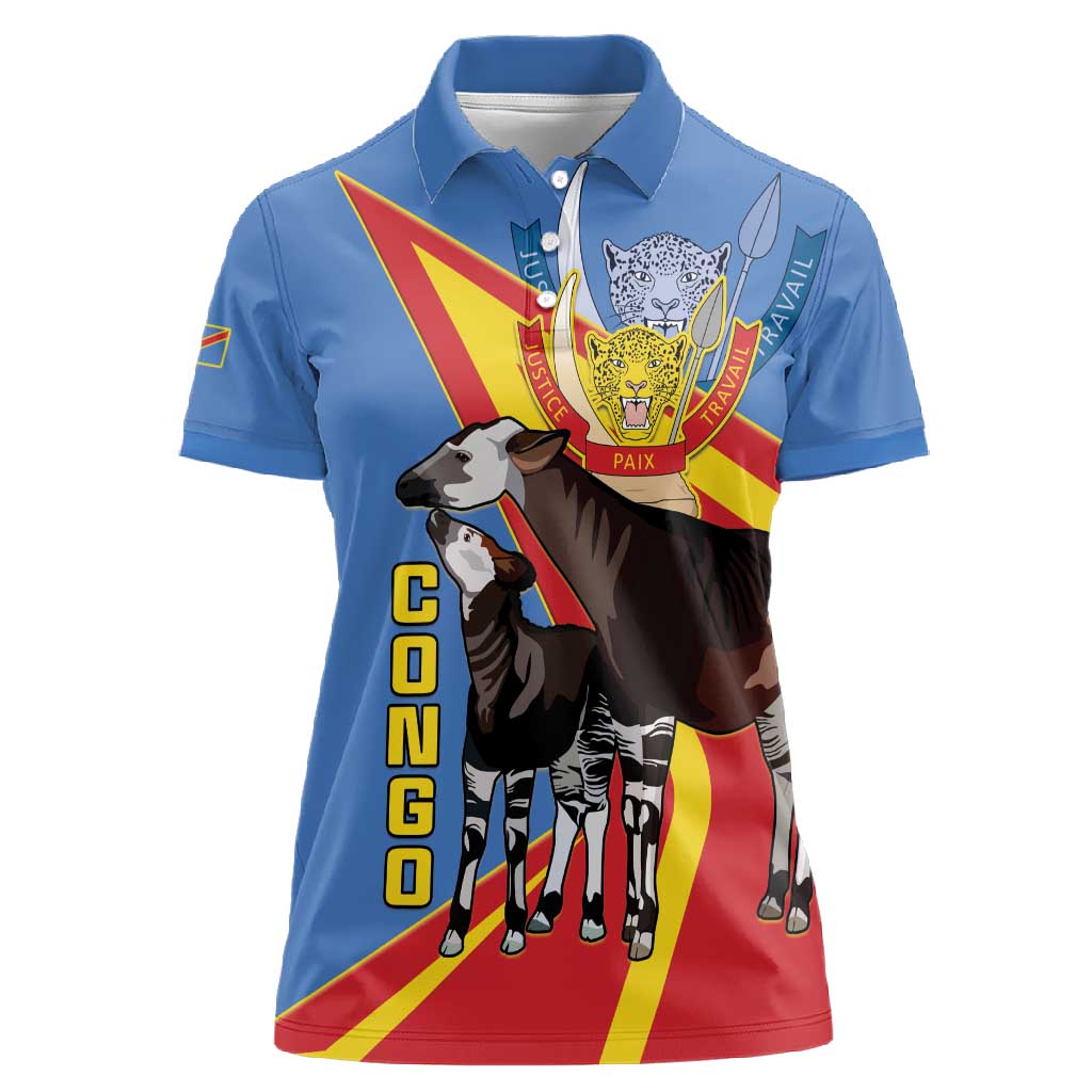 DR Congo Women Polo Shirt Okapi Coat Of Arms