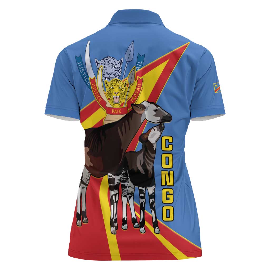 DR Congo Women Polo Shirt Okapi Coat Of Arms