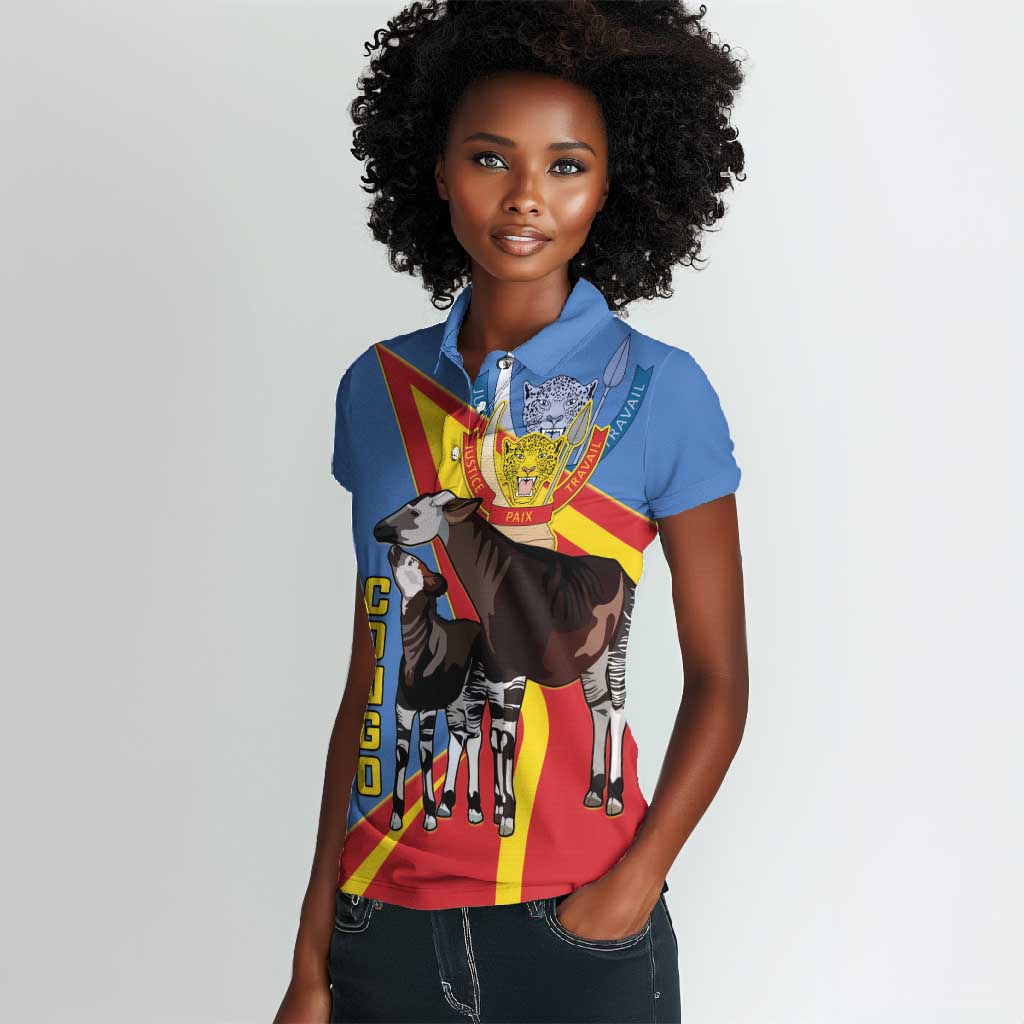 DR Congo Women Polo Shirt Okapi Coat Of Arms