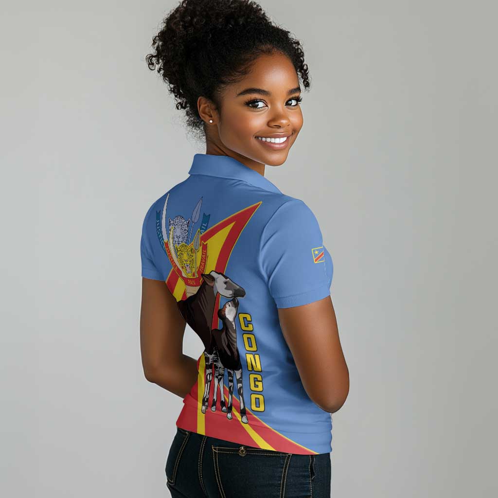 DR Congo Women Polo Shirt Okapi Coat Of Arms