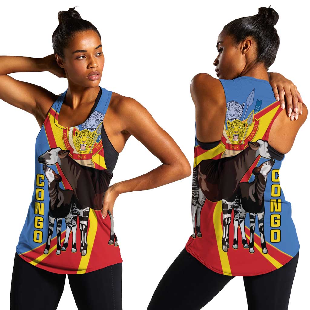 DR Congo Women Racerback Tank Okapi Coat Of Arms
