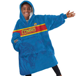 DR Congo Football Custom Kid Wearable Blanket Hoodie Go Champions