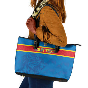 DR Congo Football Custom Leather Tote Bag Go Champions