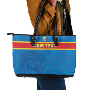 DR Congo Football Custom Leather Tote Bag Go Champions