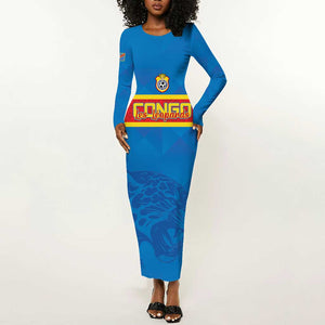 DR Congo Football Custom Long Sleeve Bodycon Dress Go Champions LT15