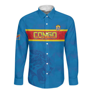 DR Congo Football Custom Long Sleeve Button Shirt Go Champions